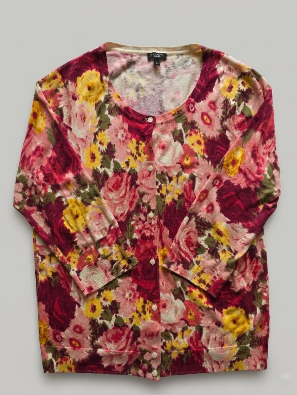 Talbots Floral Cardigan Sweater L Silk Cotton Romantic Cottagecore Office Career